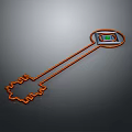 Key Shaped Graphic With Orange Lines And Green Square Top On Dark Background