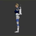 Futuristic Sci Fi Character In Blue White Uniform With Helmet And Outstretched Arms