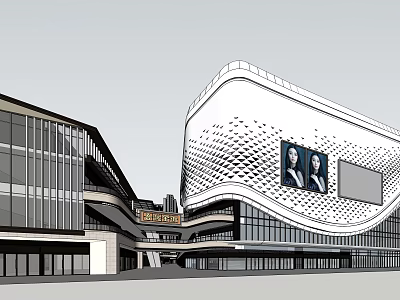 Commercial complex beside high-speed rail in modern commercial building 3d model