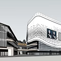 Commercial complex beside high-speed rail in modern commercial building 3d model