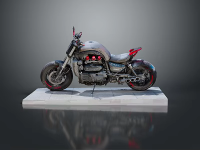 Modern Stylish Grey Motorcycle With Red Accents On White Display Platform 3d model