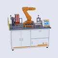 Industrial Equipment Workstation Featuring Orange Robotic Arm Control Panel And Display Screen