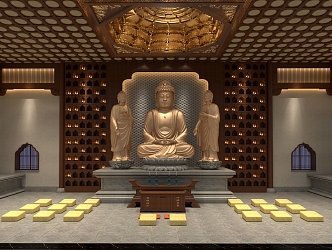 Chinese-style Buddha Hall Public Space Buddha Hall 3d model