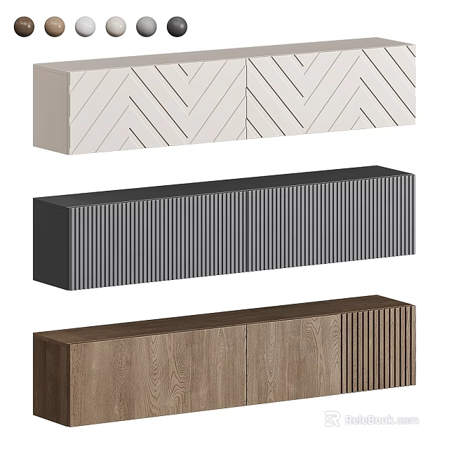 Modern Storage Cabinets With Herringbone Pattern Vertical Slats And Wood Grain Finish 3d model 