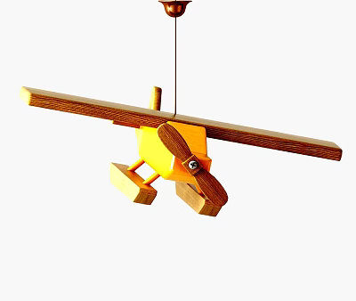 Whimsical Kids Room Lighting With Unique Shaped Wooden Airplane Chandelier And Decorative Propeller 3d model