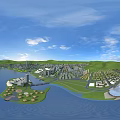 Aerial Planning of Urban Development Featuring Waterbody Green Spaces and Building Layout