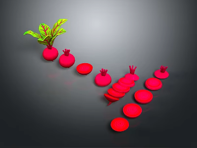 Fresh Red Beetroot With Green Leaves And Sliced Beets On Dark Surface 3d model