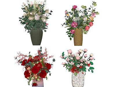 Colorful Floral Bouquets In Various Designed Vases For Home Decor 3d model