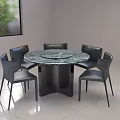 Stylish Modern Round Dining Table Set With Marble Top And Black Chairs 3d model