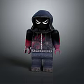 Lego Minifigure Dressed In Dark Hoodie With White Eyes Red Accents And Zipper Details