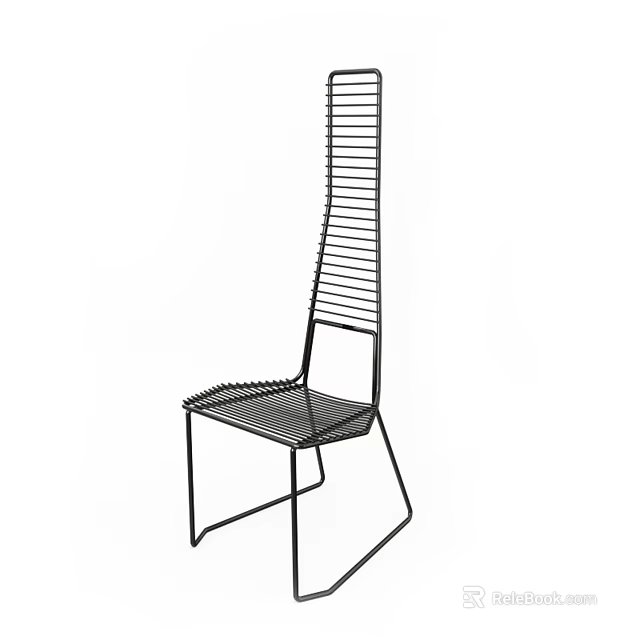 Sleek Black Metal Outdoor Chair with Modern Vertical Slat Design for Garden Patio Use 3d model 