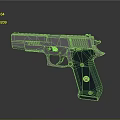 Modern Metallic Semi Automatic Handgun With Green Grip And Emblem Design 3d model