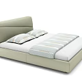 Modern Double Bed with Light Green Leather Headboard and Striped Bedding 3d model