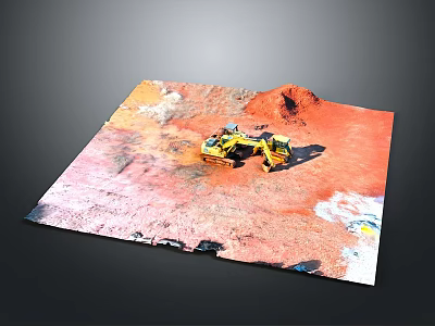 Functional Vehicles Operating On Reddish Construction Site 3d model