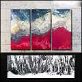 Modern Abstract Triptych Oil Painting With Blue White Red Flowing Texture 3d model