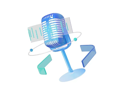 Vintage Blue Retro Microphone With Geometric Shapes And Musical Notes Design 3d model