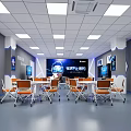 School Smart Learning Space With White Tables Orange Chairs And Multiple Screens