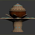 Ornate Copper Decorative Urn With Turquoise Inlay Lid And Petal Shaped Base