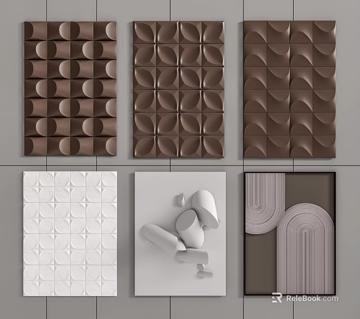 Modern Geometric Wall Decor With 3D Textured Patterns In Brown White And Gray 3d model 