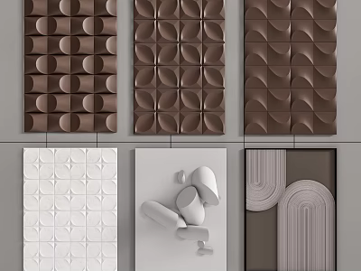 Modern Geometric Wall Decor With 3D Textured Patterns In Brown White And Gray 3d model