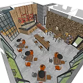 Modern Industrial Café Interior Design With Large Windows Ocean View And Wooden Table High Stools