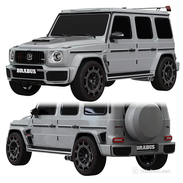 BRABUS Luxury SUV With Silver Body Black Wheels And Spare Tire Design 3d model 