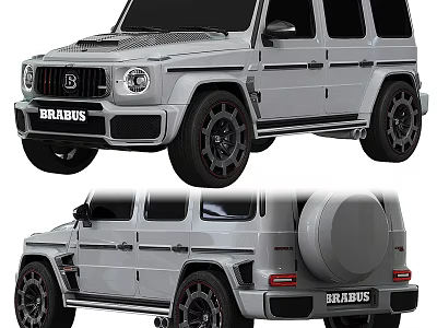 BRABUS Luxury SUV With Silver Body Black Wheels And Spare Tire Design 3d model