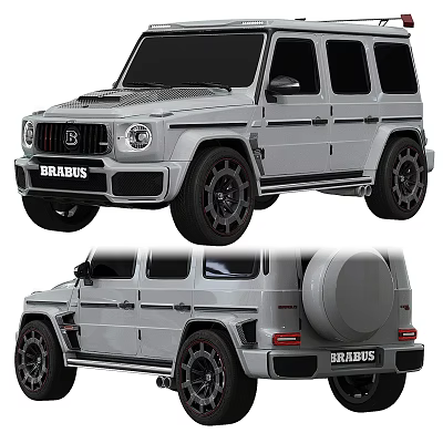 BRABUS Luxury SUV With Silver Body Black Wheels And Spare Tire Design 3d model