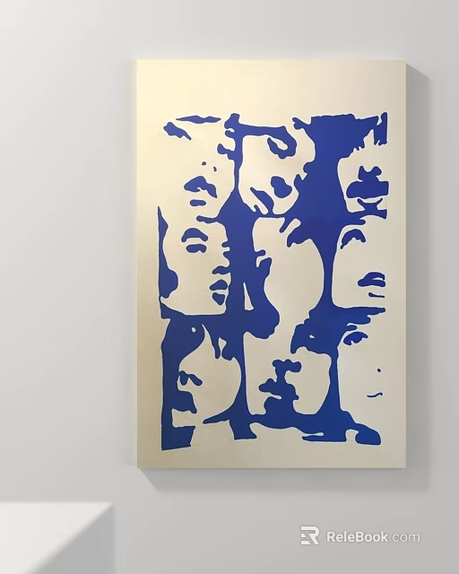 Abstract Portrait Artwork Featuring Multiple Blue Face Silhouettes On Gold Background 3d model