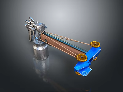 Mechanical Weapon Design With Silver Component Brown Long Rod Blue Parts And Yellow Wheels 3d model