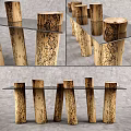 Rustic Console Table With Natural Wooden Log Legs And Glass Top Design