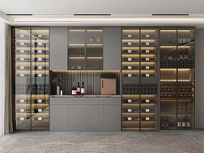 Modern Luxury Wine Cabinet With Glass Doors And Illuminated Layered Shelves For Wine Storage 3d model