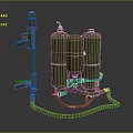 Military Style Vintage Flamethrower With Green Gas Cylinders Spray Gun Component And Connected Pipes