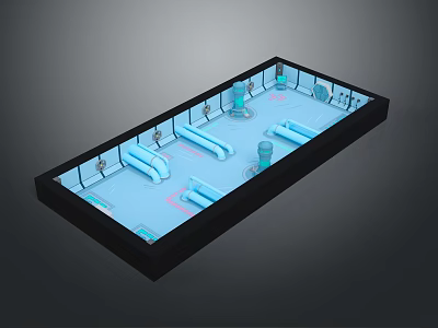 Cartoon Pool Scene With Playful Slides Fountains And Blue Water Surface 3d model
