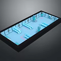 Cartoon Pool Scene With Playful Slides Fountains And Blue Water Surface