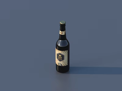 Stylish Dark Colored Wine Bottle With Label On Deep Blue Background And Shadow 3d model