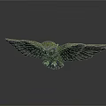 Bronze Owl Statue With Spreading Wings In Flight On White Background