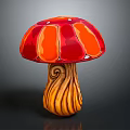 Vibrant Red And Orange Mushroom Vegetable With Twisted Wooden Texture Stem Design