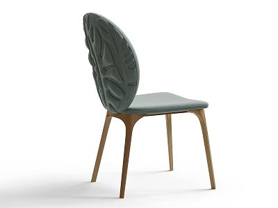 Elegant Modern Dining Chair With Textured Backrest Light Green Upholstered Seat And Wooden Legs 3d model