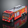 Red Fire Truck Model With Yellow Red Stripes And Roof Rescue Equipment