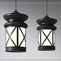 Two Modern Black Pendant Lights With Cross Lattice White Shades Design
