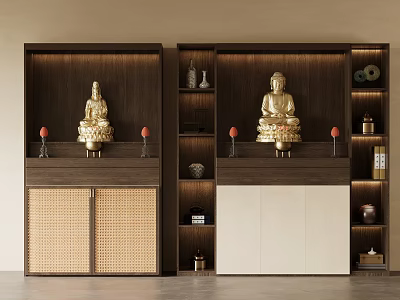 Modern Buddha Niche Cabinets With Statues And Storage 3d model