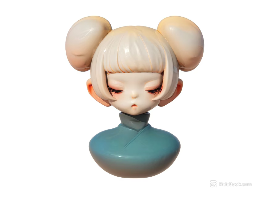 Cute Cartoon Figurine With Blonde Bun Hairstyle And Blue Collar Design 3d model 
