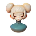 Cute Cartoon Figurine With Blonde Bun Hairstyle And Blue Collar Design