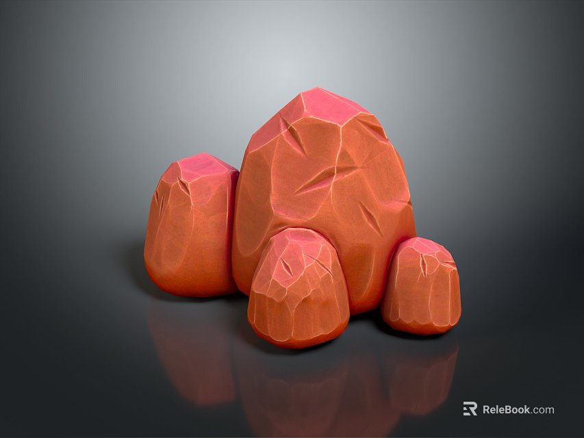 3D Rendered Red Stones with Various Sizes Textured Surface and Reflective Base 3d model 