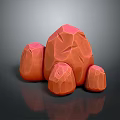 3D Rendered Red Stones with Various Sizes Textured Surface and Reflective Base