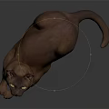 Realistic Brown Cat With Yellow Eyes Lying On Dark Background 3d model