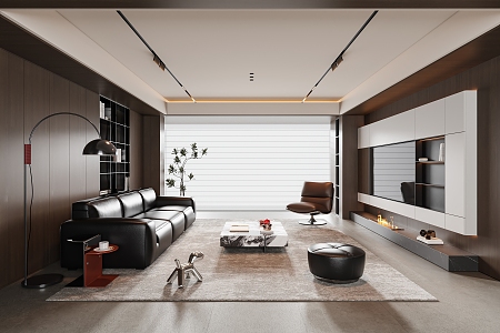 Modern Italian Living Room Sofa Coffee Table TV Background Wall Floor Lamp Leisure Chair 3d model