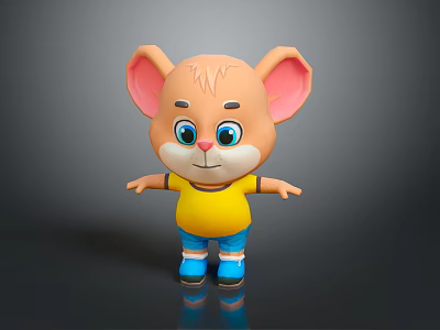 Cartoon Mouse Character With Big Pink Ears Blue Eyes Yellow Shirt And Blue Shorts Smiling 3d model