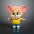 Cartoon Mouse Character With Big Pink Ears Blue Eyes Yellow Shirt And Blue Shorts Smiling